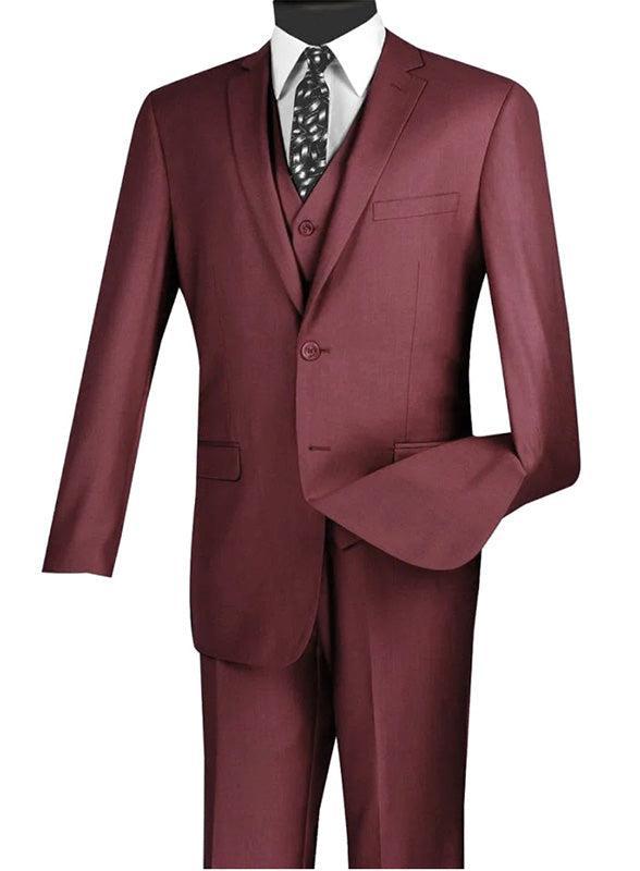 Slim Fit Business Men's Suit 3 Piece 2 Button in Burgundy Male Product Image