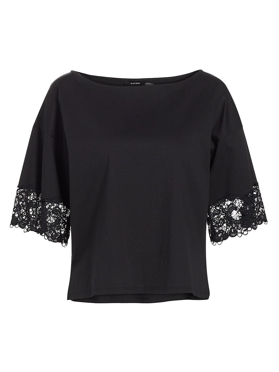 Womens Bliss Harmony Lace-Trimmed Cotton Blouse Product Image