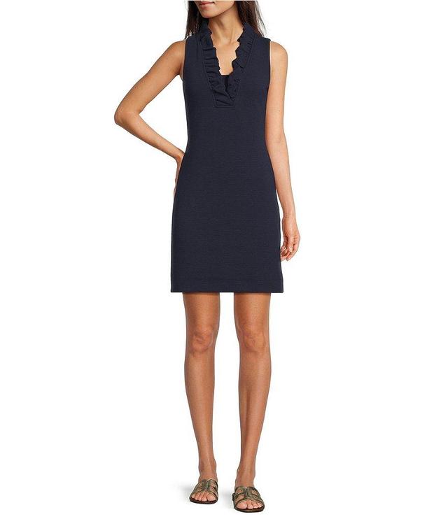 Lilly Pulitzer Tisbury Knit V-Neck Sleeveless Ruffle Detail Sheath Dress Product Image