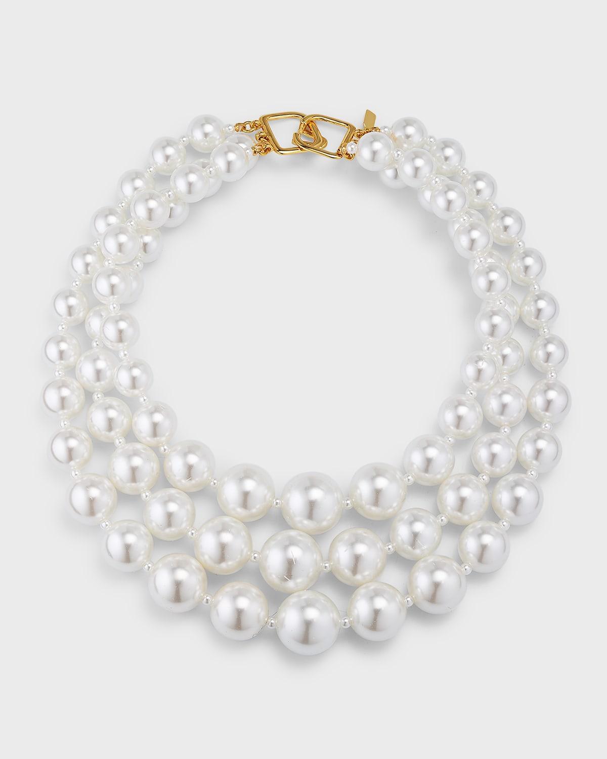 Womens Goldtone & Faux Pearls Triple-Layered Necklace Product Image