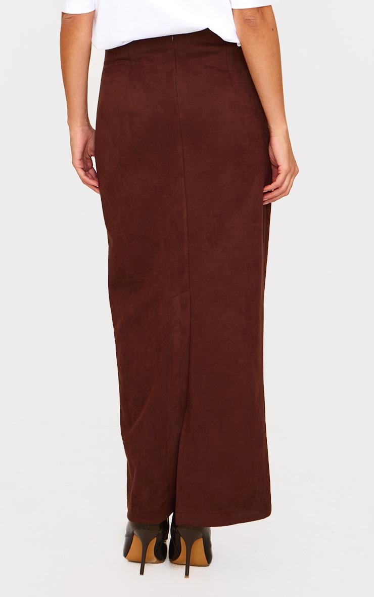 Chocolate Faux Suede Seam Detail Column Maxi Skirt Product Image