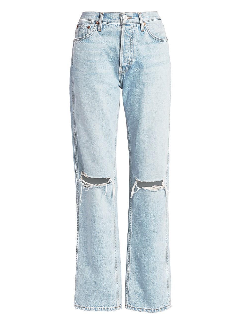 Womens High-Rise Ripped-Knee Loose Jeans product image