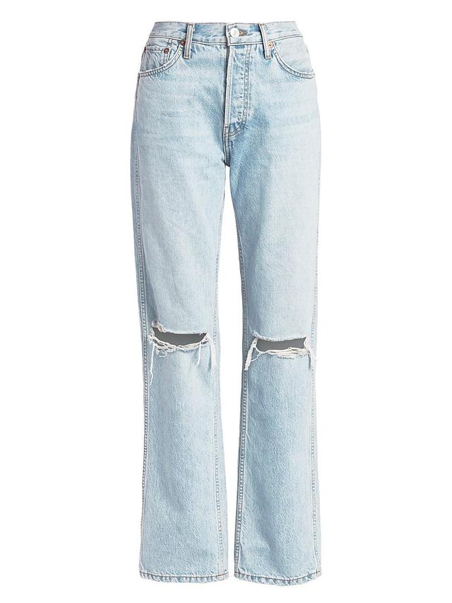 Womens High-Rise Ripped-Knee Loose Jeans Product Image