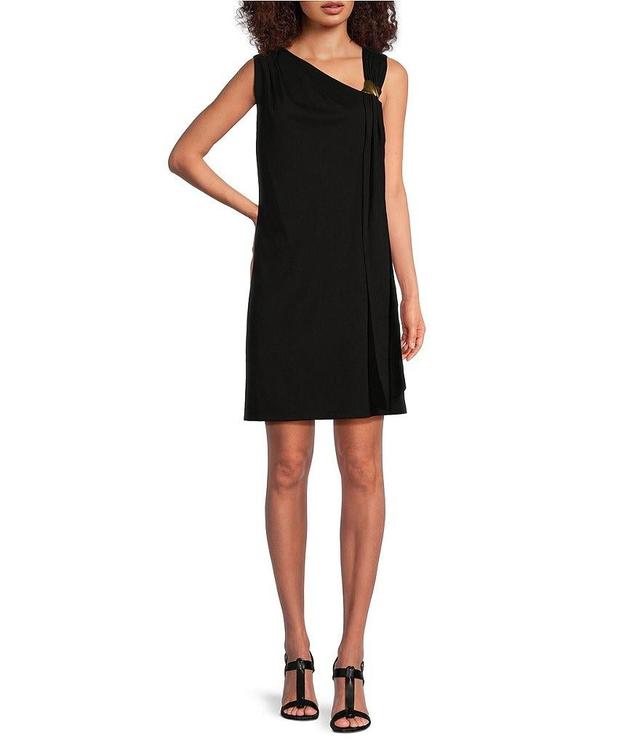 Donna Karan Sleeveless Asymmetrical V-Neck Front Draped Dress Product Image