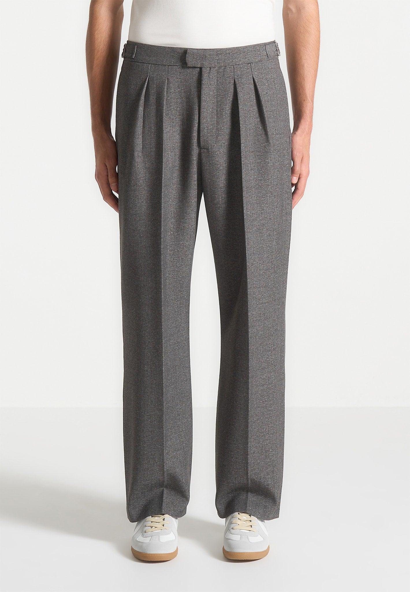 Relaxed Fit Textured Tailored Trousers - Grey Male Product Image