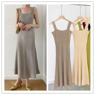 Sleeveless Square Neck Knit Midi Dress Product Image