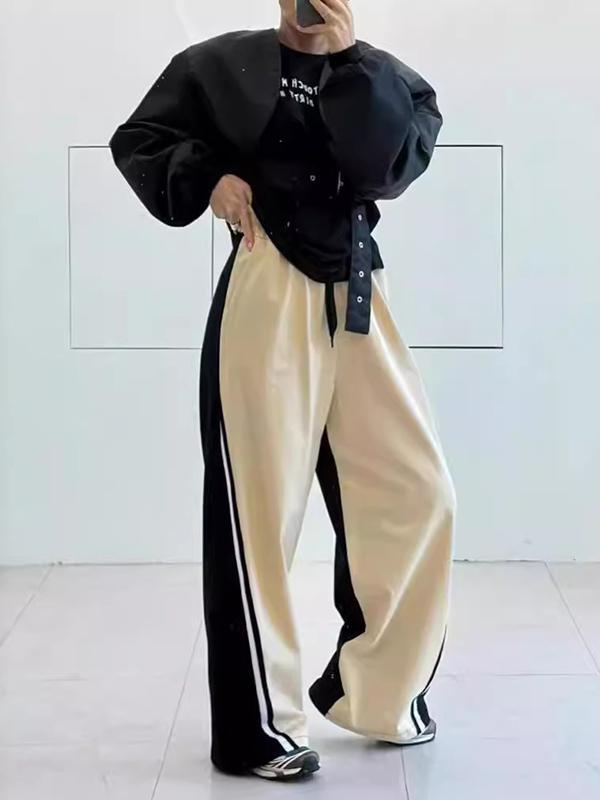 High Waisted Loose Drawstring Elasticity Split-Joint Pants Trousers Product Image