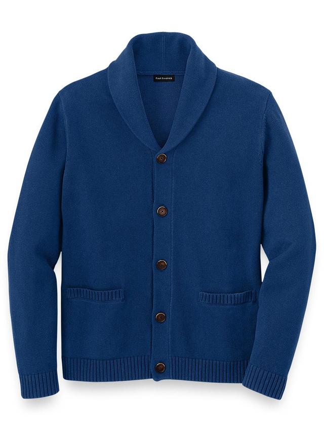 Cotton Button Front Shawl Collar Cardigan - Navy Product Image