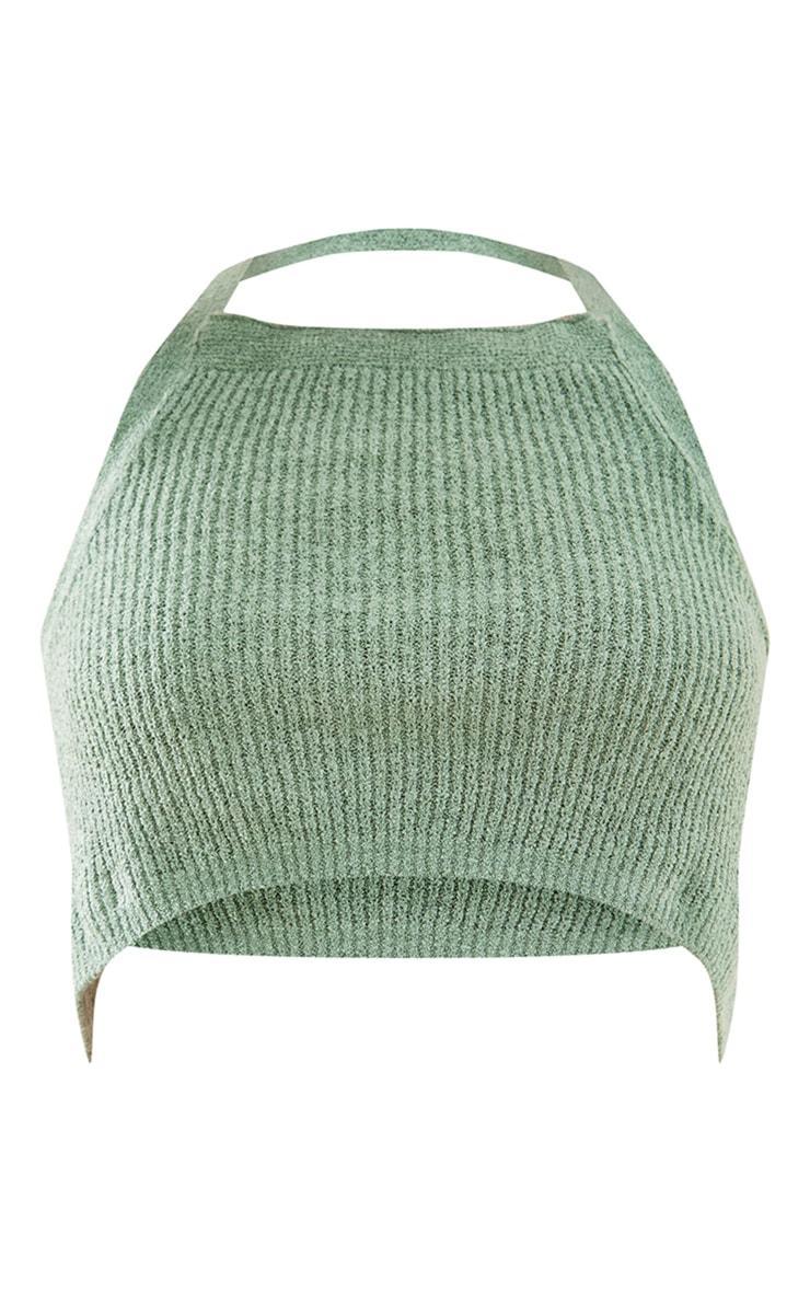 Sage Green Tape Knit Strappy Back Crop Top Product Image