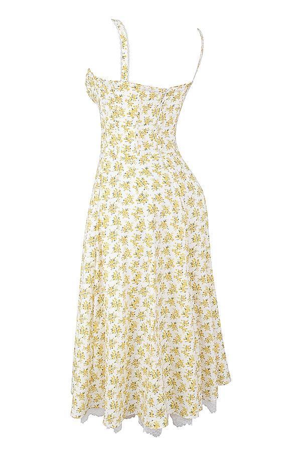 Rosalee White Vintage Floral Print Cotton Bustier Sundress  Product Image