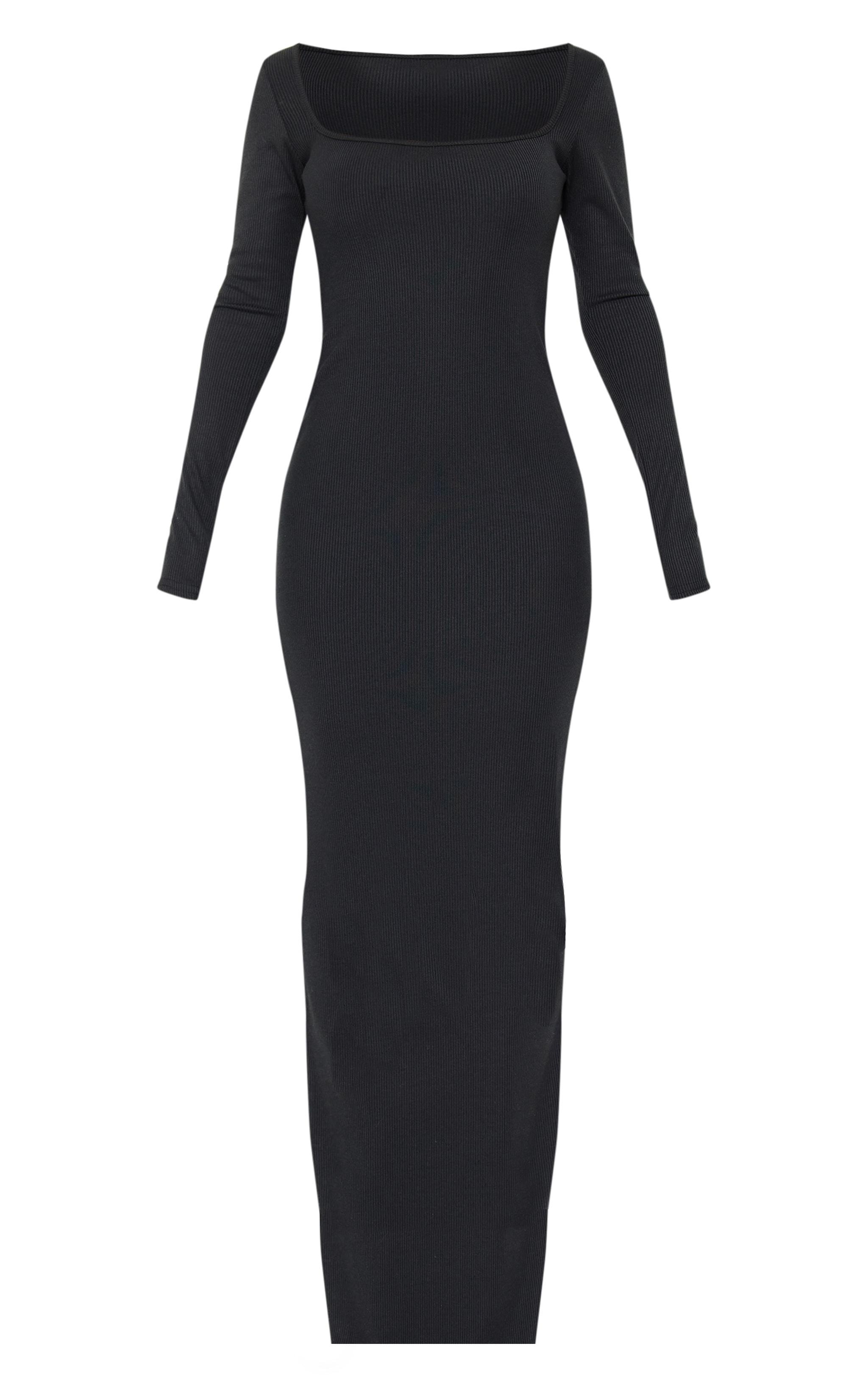 Black Heavy Rib Square Neck Maxi Dress Product Image