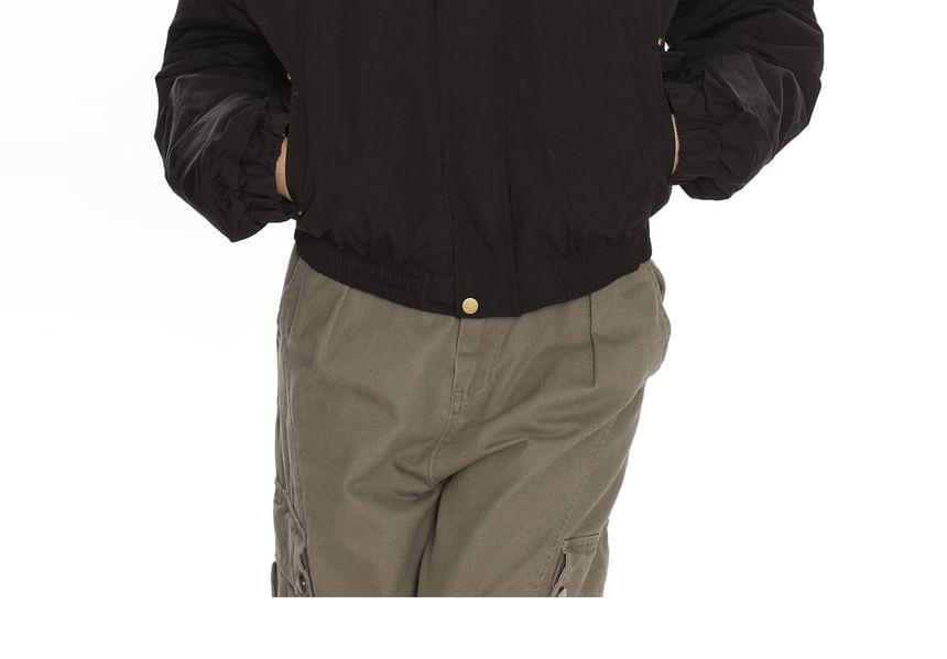 Stand Collar Applique Fleece-Lined Zip Jacket Product Image