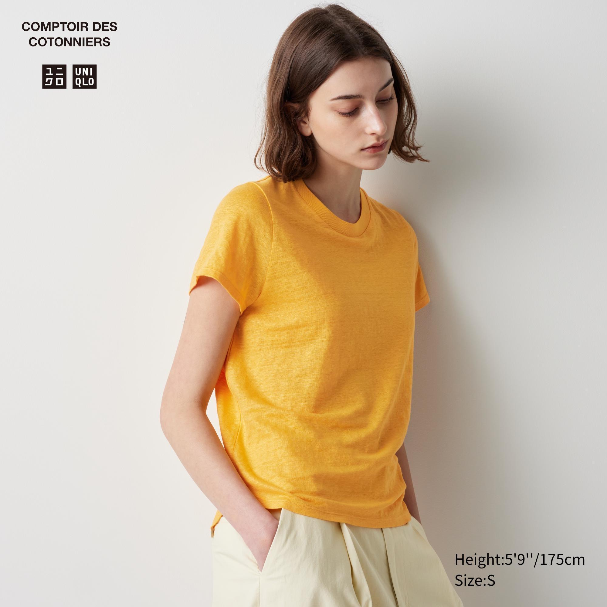 Womens Linen Crew Neck Short Sleeve T-Shirt Orange 2XL UNIQLO US Product Image