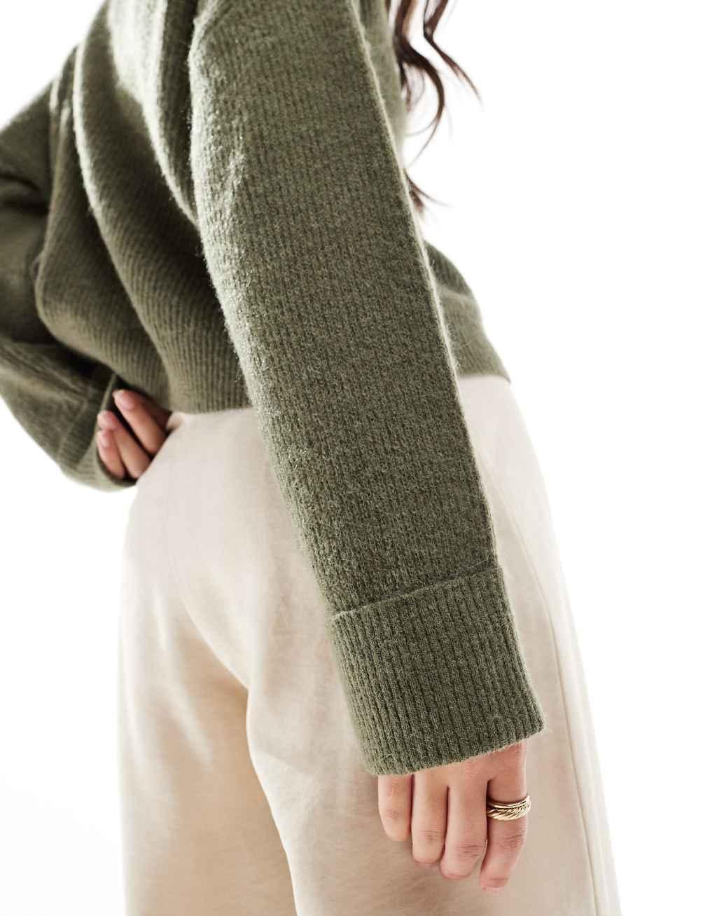 ASOS DESIGN funnel neck sweater in khaki Product Image