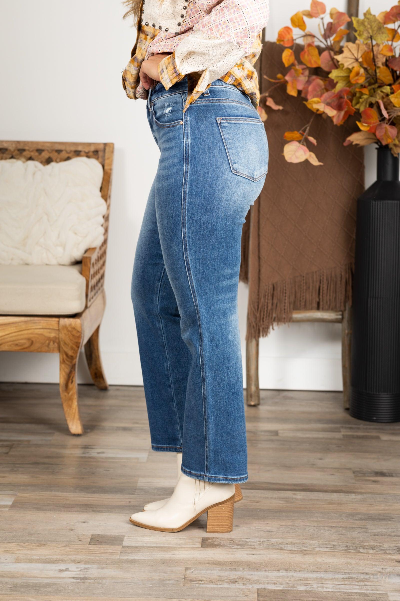 Risen Dark Tummy Control Ankle Straight Jeans Product Image