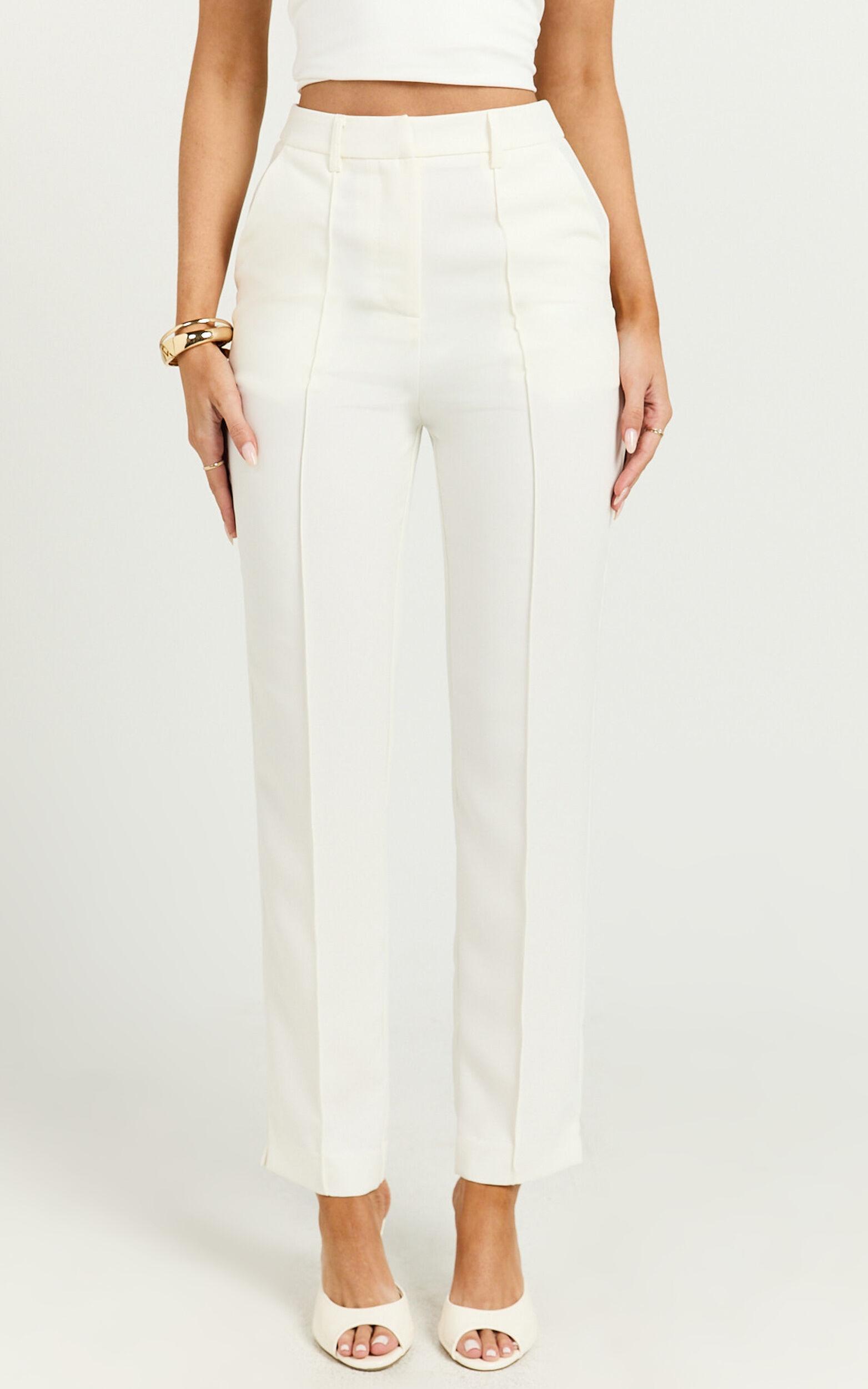 Brianna Pants - High Waist Tapered Pants in White Product Image