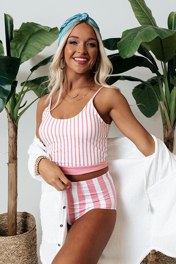 Coastal Vacay Stripe Bikini Top in Pink Product Image