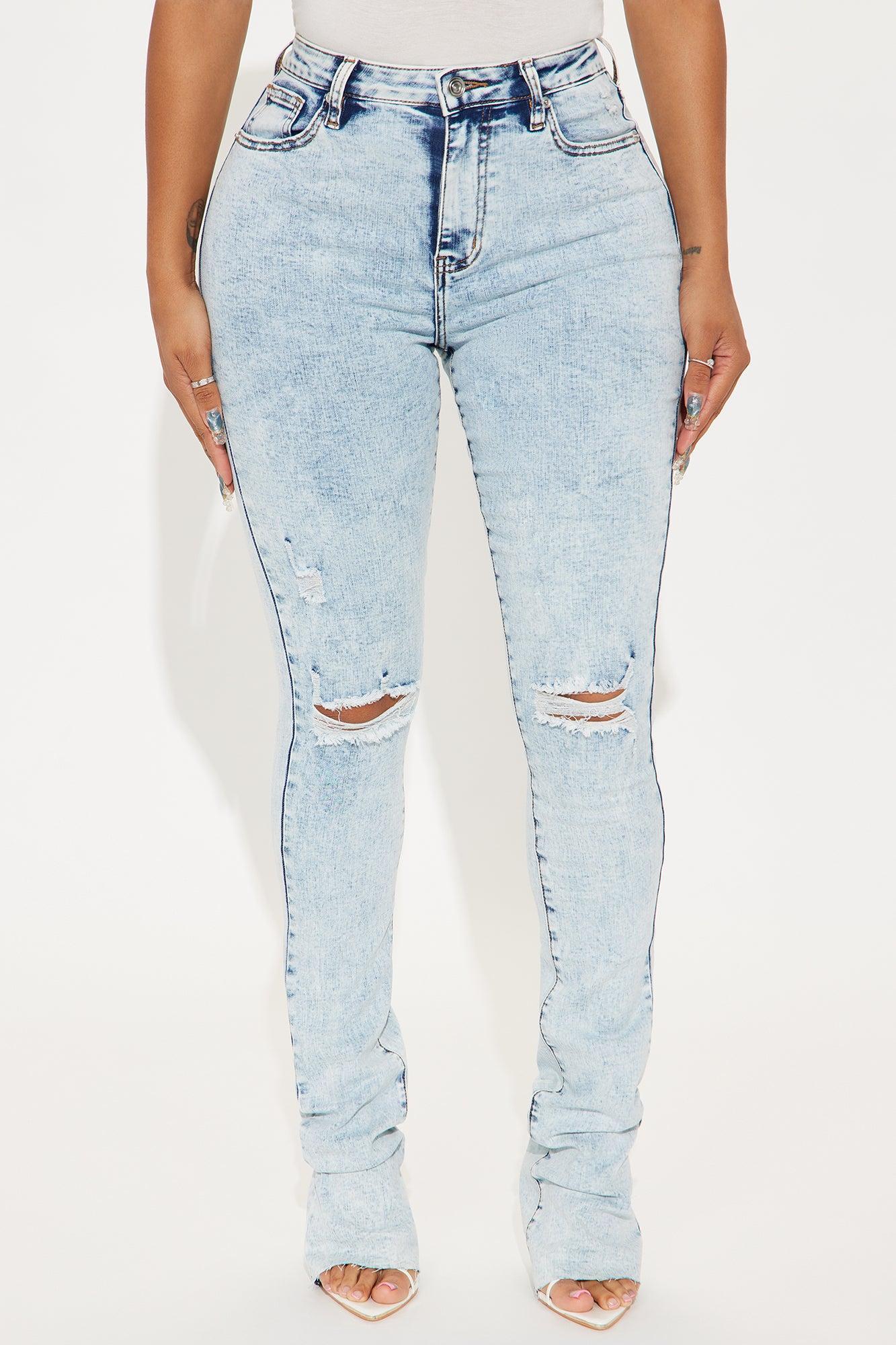 Tall Best Stretch Ripped High Rise Bootcut Jeans - Acid Wash Denim Product Image