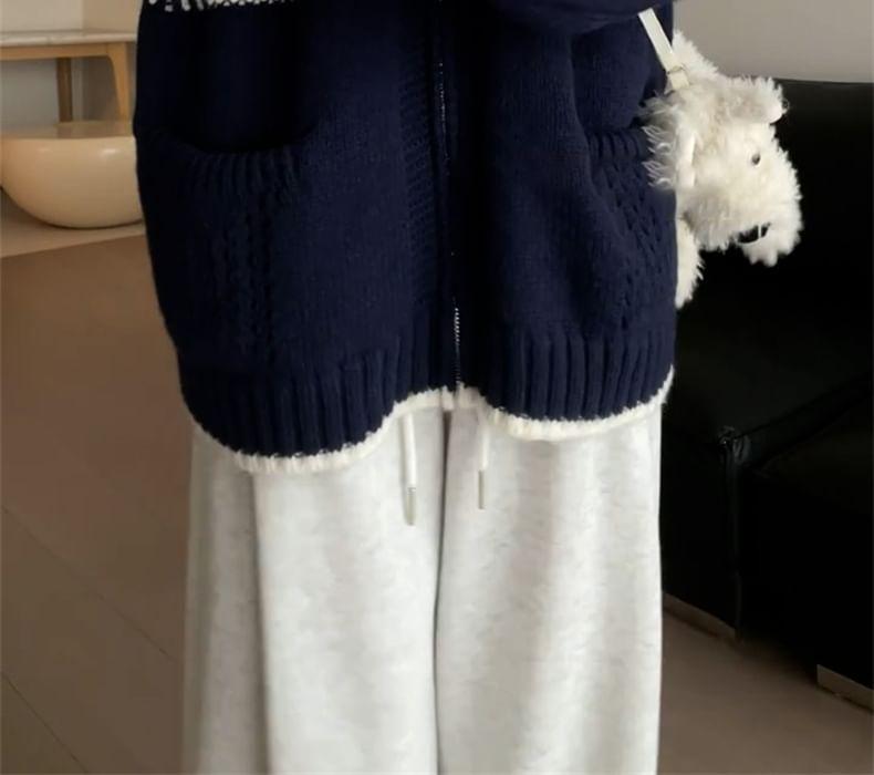 Striped Hooded Zip Cardigan Product Image