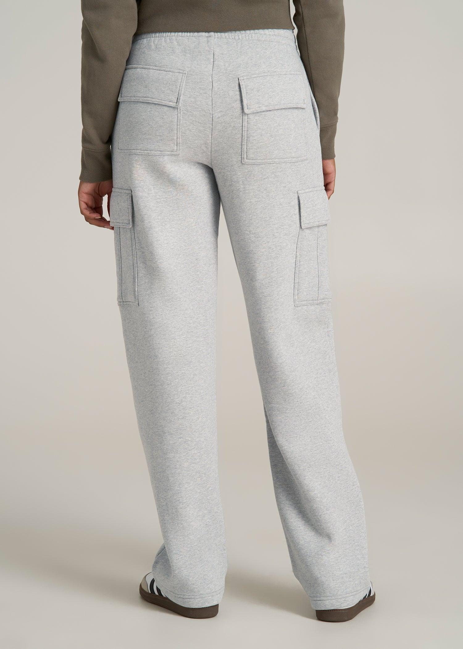 Mid Rise Cargo Fleece Sweatpants for Tall Women in Grey Mix Product Image