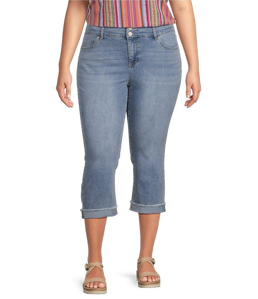 Code Bleu Plus Size Stretch Denim High Rise Stacked Waist Slim Straight Leg Capri Jeans Product Image