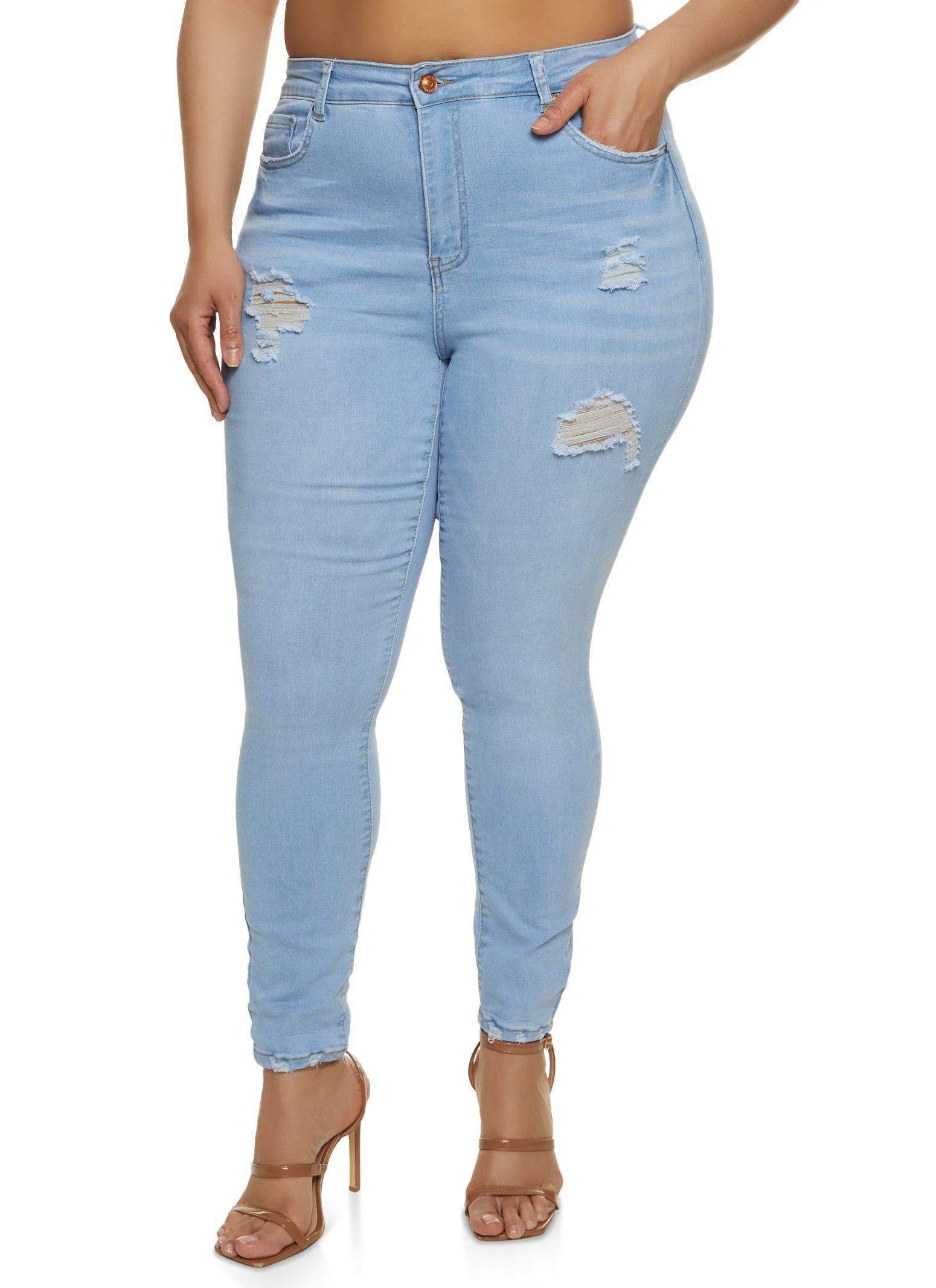 Womens Plus Size WAX High Waisted Distressed Jeans Product Image