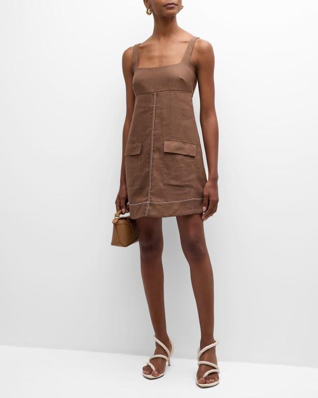 Varenna Utility Square-Neck Sleeveless Linen Mini Dress Product Image