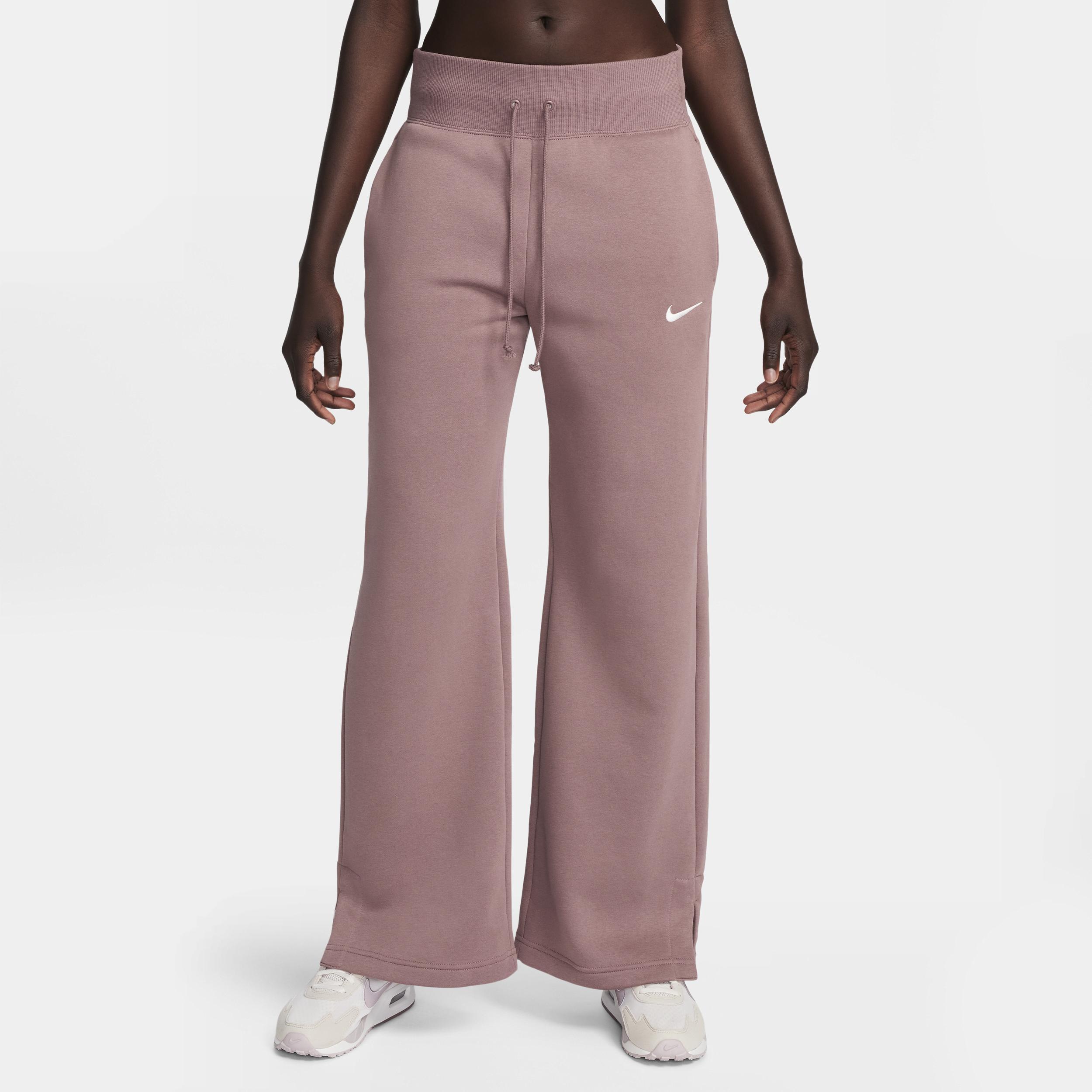 Nike Womens Nike Phoenix High Rise Wide Pants - Womens White/Pink Product Image