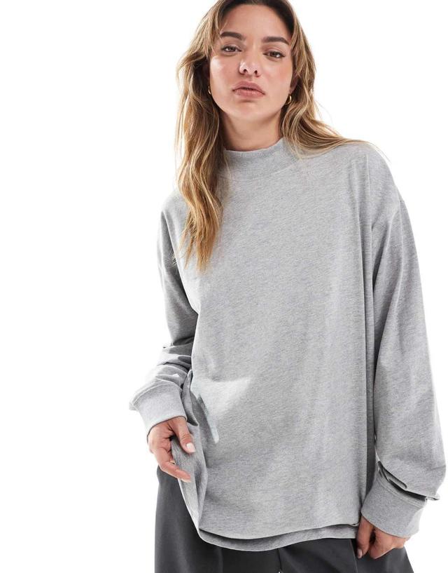 ASOS DESIGN long sleeve t-shirt with high neck in gray heather Product Image