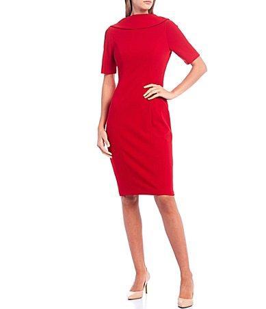 Adrianna Papell V-Back Foldover Collar Short Sleeve Sheath Dress Product Image