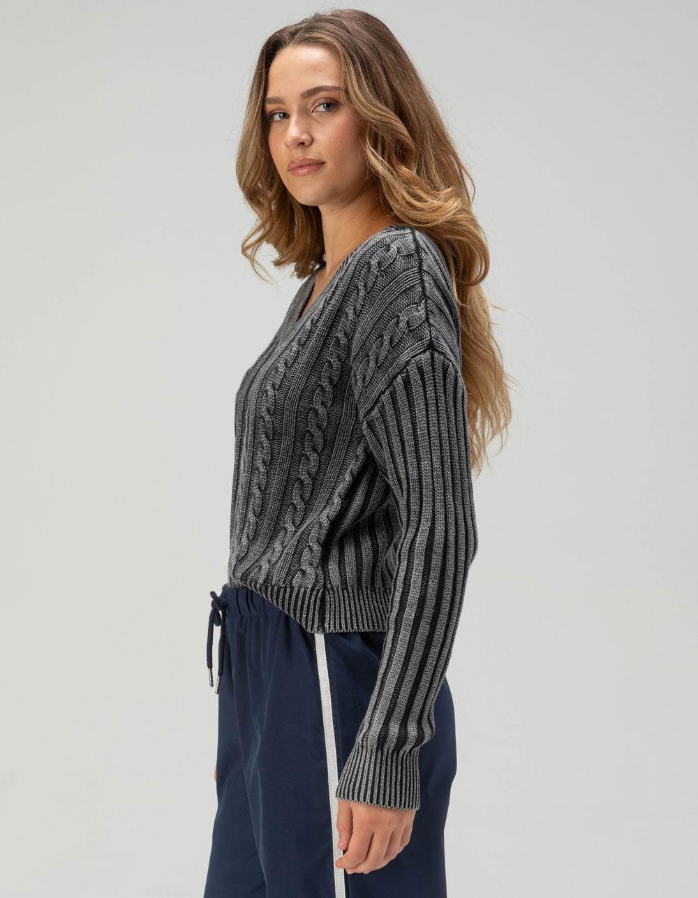 RSQ Womens Washed Cable Knit V-Neck Sweater Product Image