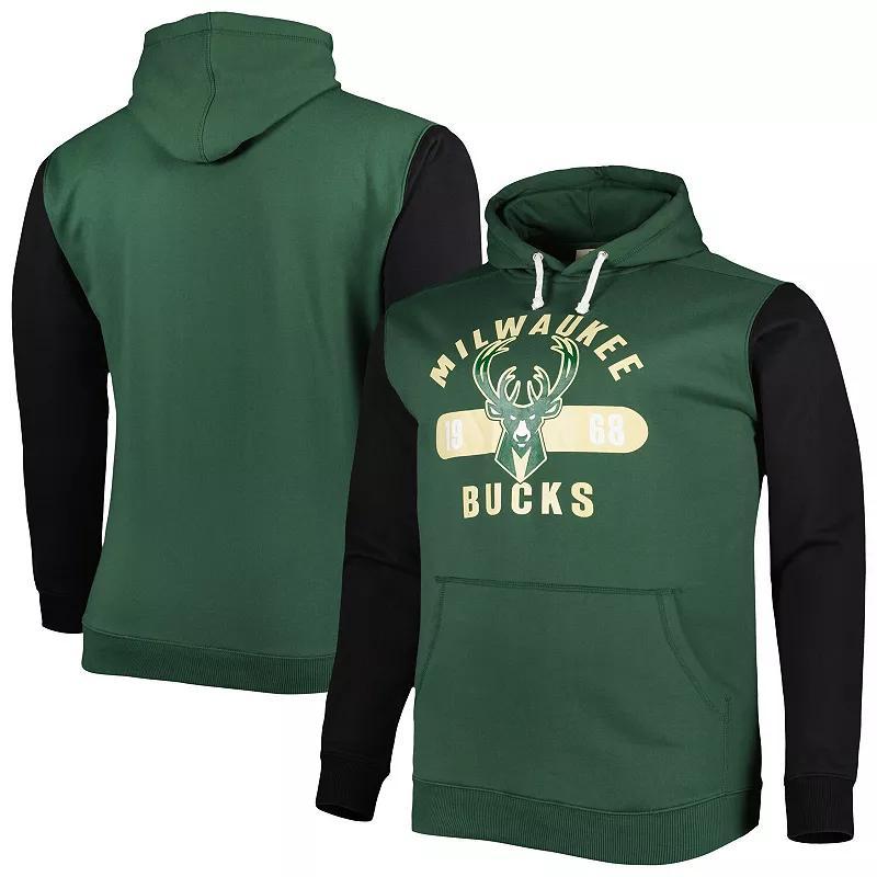 Mens Fanatics Branded Hunter Green/Black Milwaukee Bucks Big & Tall Bold Attack Pullover Hoodie Product Image