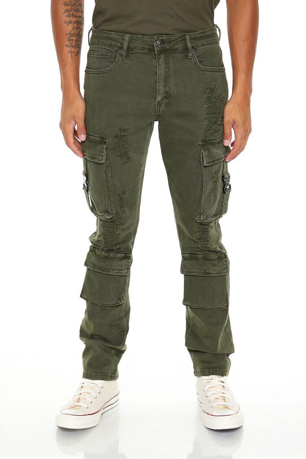 Distressed Utility Cargo Jeans | Forever 21 Product Image