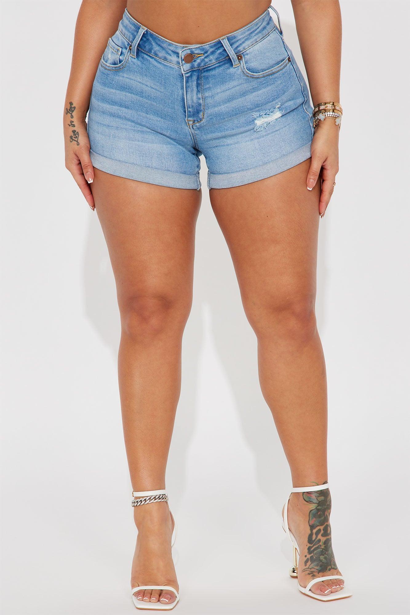 Perfect Stretch Ripped Roll Cuff Short - Light Wash Product Image