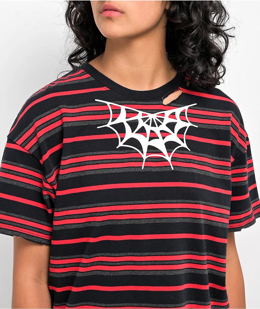 Lurking Class by Sketchy Tank Spider Web Black & Red Distressed T-Shirt Product Image