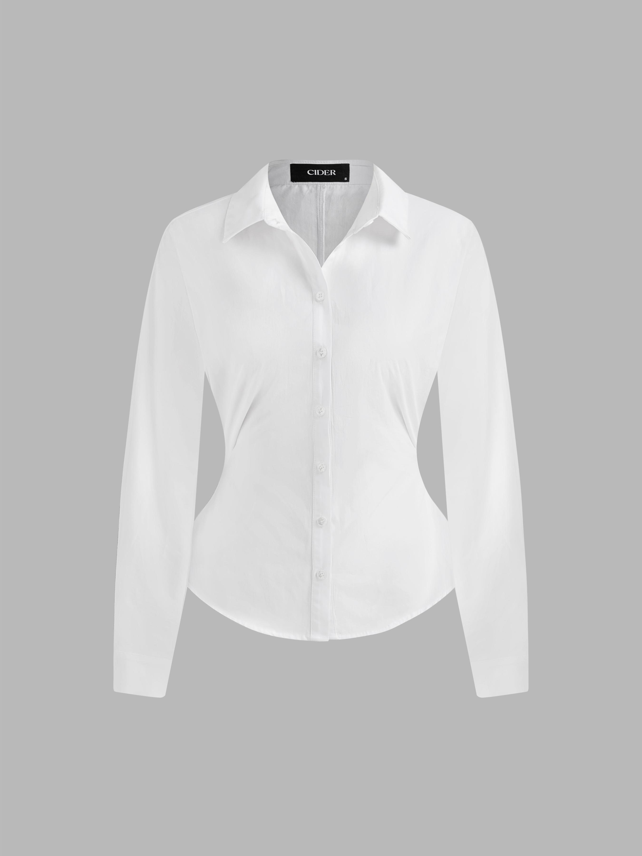 Collar Solid Button Long Sleeve Blouse Product Image