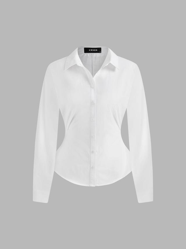 Collar Solid Button Long Sleeve Blouse Product Image