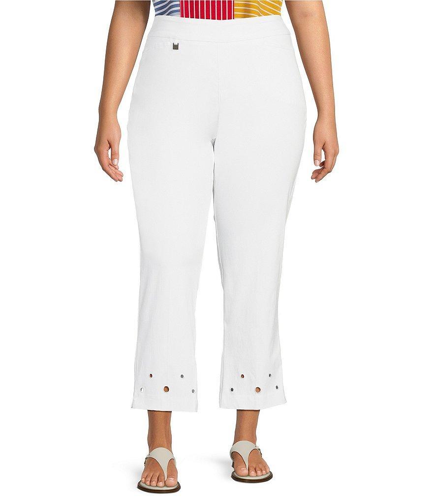 Multiples Plus Size Twill Straight Leg Embellished Side Vented Hem Pull-On Ankle Pants Product Image