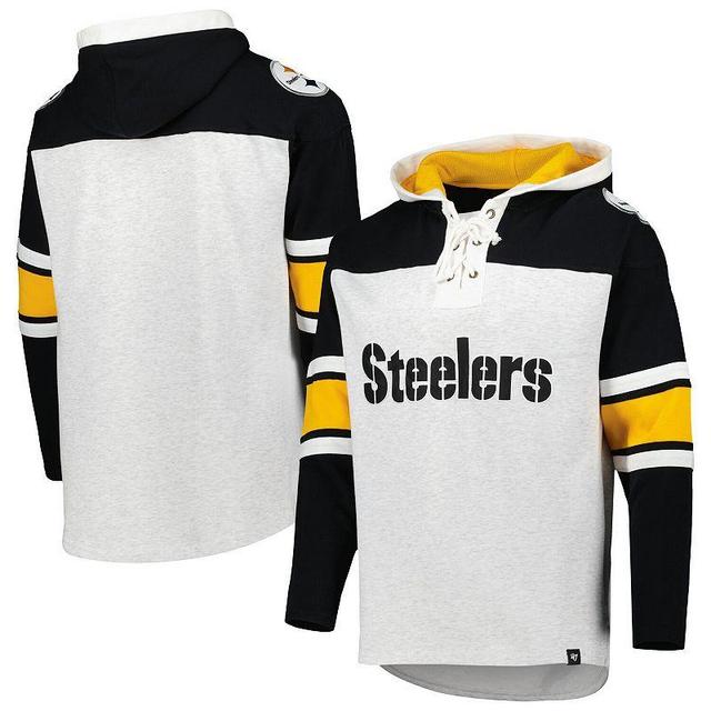 Mens 47 Pittsburgh Steelers Heather Gray Gridiron Lace-Up Pullover Hoodie Product Image