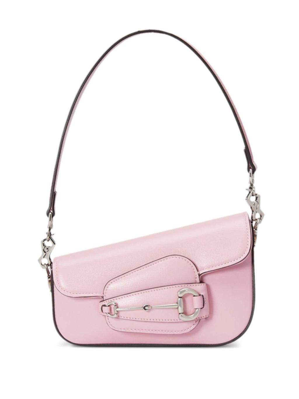 Horsebit Leather Shoulder Bag In Pink Product Image