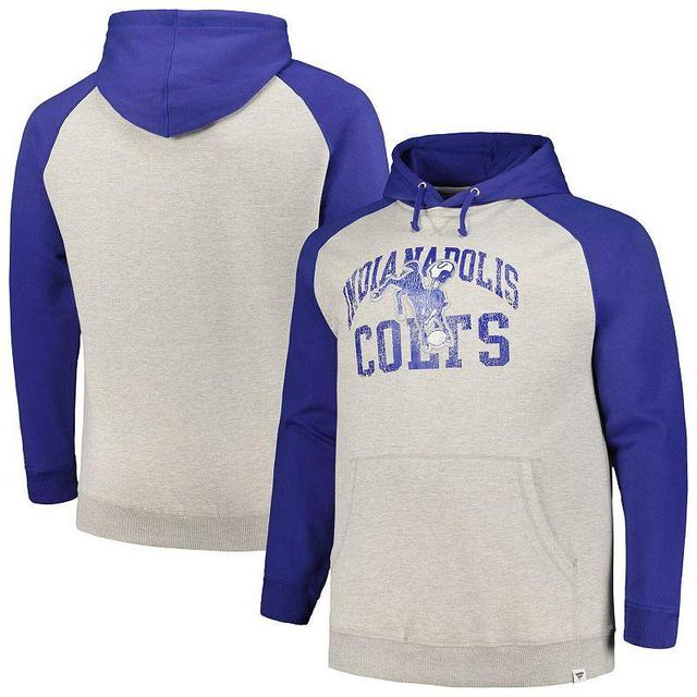 Mens Profile Heather Gray/Royal Indianapolis Colts Big & Tall Favorite Arch Throwback Raglan Pullover Hoodie Grey Product Image