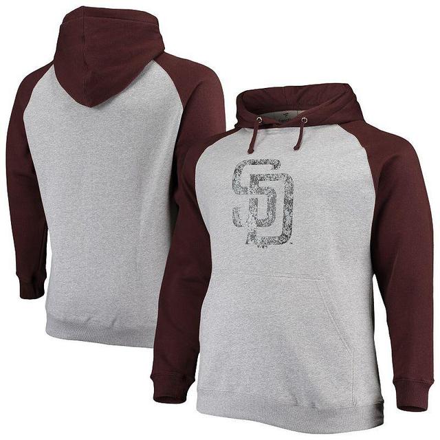 Mens Fanatics Branded Heathered Gray/Brown San Diego Padres Big & Tall Raglan Pullover Hoodie Product Image