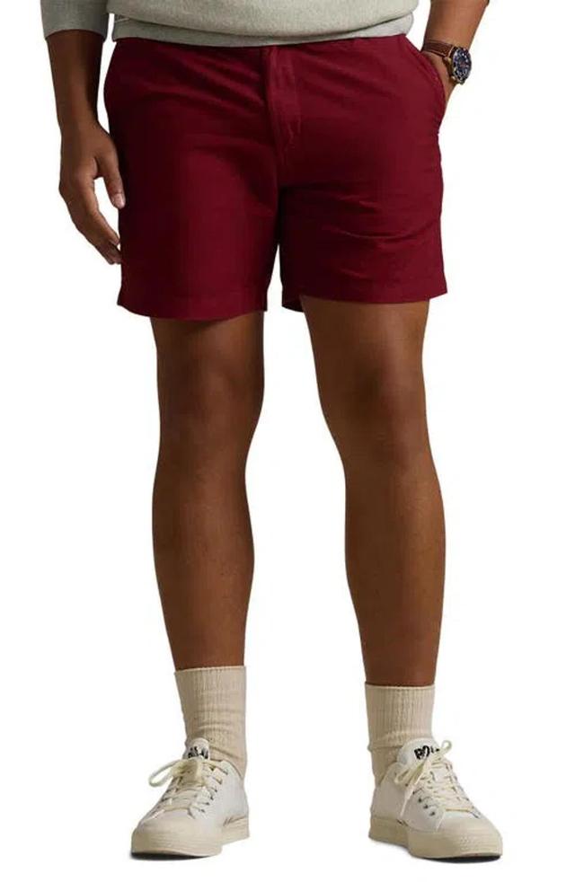 POLO RALPH LAUREN Classic Fit Flat Front Elastic Waist Chino Shorts In Red Carpet Product Image