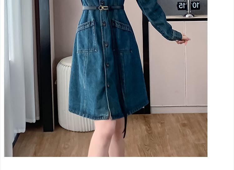 Long-Sleeve Denim A-Line Shirt Dress Product Image