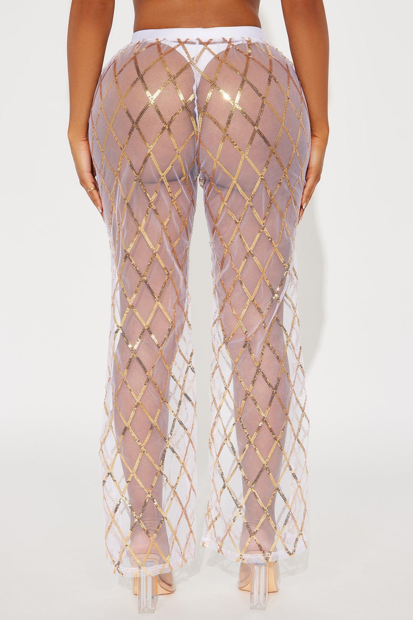 Ceci Sequin Mesh Cover Up Pants - Gold Product Image