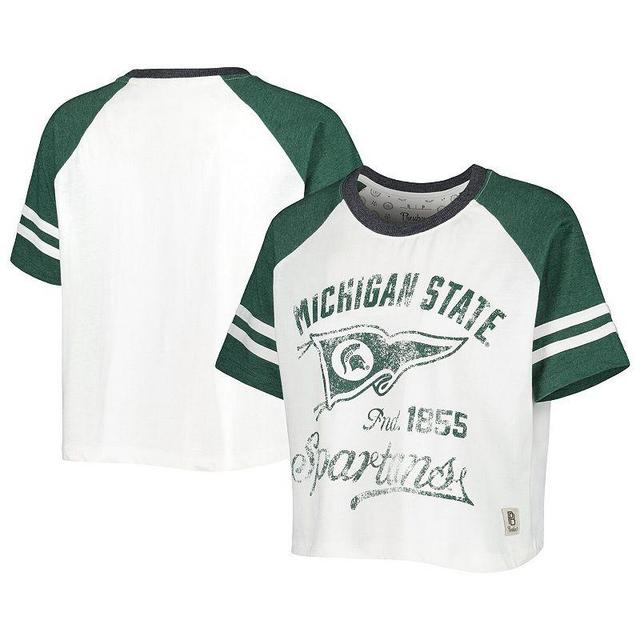 Womens Pressbox White Distressed Michigan State Spartans Melange Beaumont Cropped Raglan T-shirt Product Image