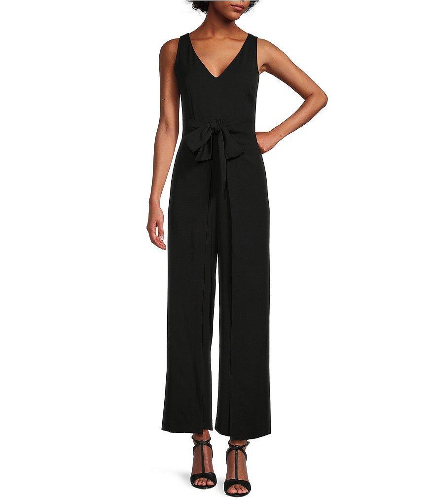 Antonio Melani Asia Stretch Crepe V-Neck Sleeveless Split Leg Tie Waist Jumpsuit Product Image