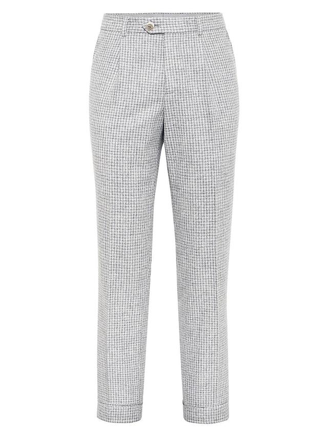 Mens Houndstooth Leisure Fit Trousers with Pleats Product Image