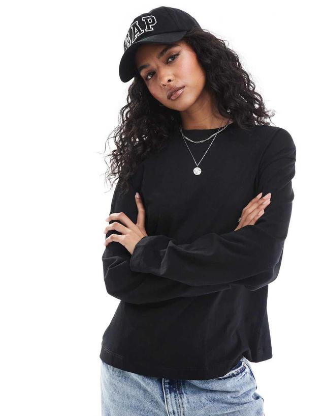 Pull&Bear long sleeve oversized t-shirt in black Product Image