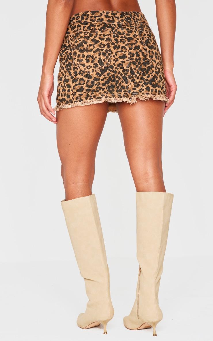 Brown Leopard Print Zip Front Denim Mini Skirt Product Image